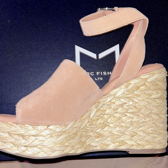 NWT Marc Fisher LTD Wedge Sandals Blush Pink & Tan Braided Platform New in Box - Picture 1 of 15